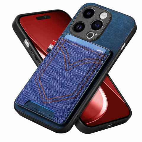 Denim Texture Leather Skin Phone Case with Card Slot, For iPhone 15 Pro Max, For iPhone 15 Pro, For iPhone 15 Plus, For iPhone 15, For iPhone 14 Pro, For iPhone 14 Pro Max