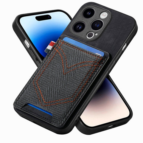 Denim Texture Leather Skin Phone Case with Card Slot, For iPhone 15 Pro Max, For iPhone 15 Pro, For iPhone 15 Plus, For iPhone 15, For iPhone 14 Pro, For iPhone 14 Pro Max
