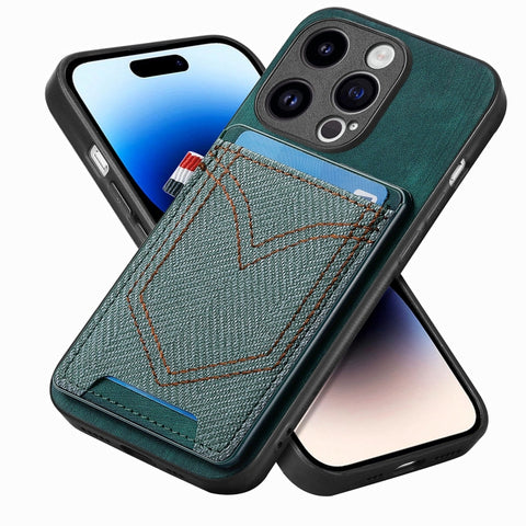 Denim Texture Leather Skin Phone Case with Card Slot, For iPhone 15 Pro Max, For iPhone 15 Pro, For iPhone 15 Plus, For iPhone 15, For iPhone 14 Pro, For iPhone 14 Pro Max