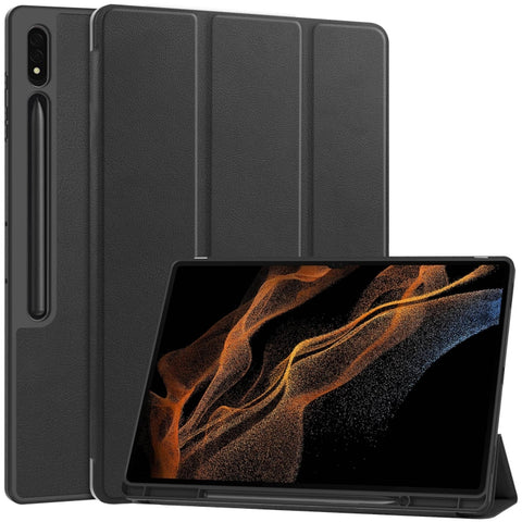 3-Fold Pure Color TPU Smart Leather Tablet Case with Pen Slot, For Samsung Galaxy Tab S10 Ultra / S9 Ultra