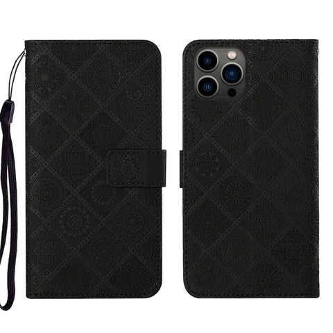 Ethnic Style Embossed Pattern Leather Phone Case, For iPhone 17e / 16e, For iPhone 16 Pro Max, For iPhone 16 Pro, For iPhone 16 Plus, For iPhone 16, For iPhone 15 Pro Max