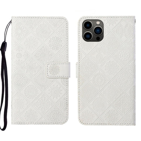 Ethnic Style Embossed Pattern Leather Phone Case, For iPhone 17e / 16e, For iPhone 16 Pro Max, For iPhone 16 Pro, For iPhone 16 Plus, For iPhone 16, For iPhone 15 Pro Max