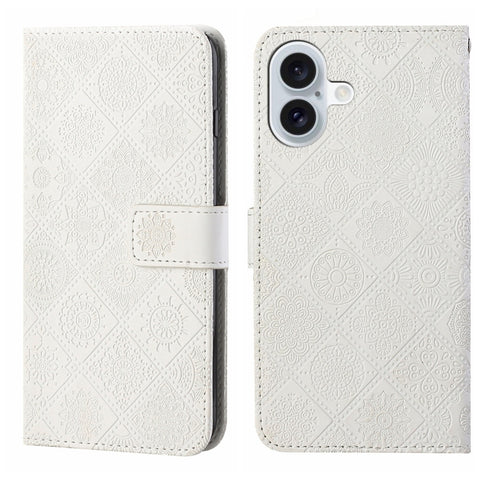 Ethnic Style Embossed Pattern Leather Phone Case, For iPhone 17e / 16e, For iPhone 16 Pro Max, For iPhone 16 Pro, For iPhone 16 Plus, For iPhone 16, For iPhone 15 Pro Max