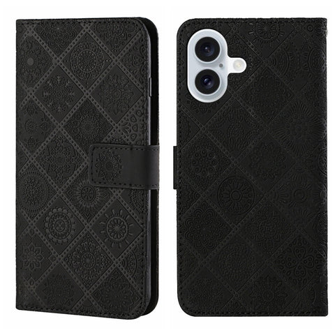 Ethnic Style Embossed Pattern Leather Phone Case, For iPhone 17e / 16e, For iPhone 16 Pro Max, For iPhone 16 Pro, For iPhone 16 Plus, For iPhone 16, For iPhone 15 Pro Max
