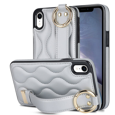 Non-slip Full Coverage Ring PU Phone Case with Wristband, For iPhone XS / X, For iPhone XR, For iPhone XS Max, For iPhone 7 Plus / 8 Plus, For iPhone 7 / 8