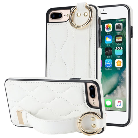Non-slip Full Coverage Ring PU Phone Case with Wristband, For iPhone XS / X, For iPhone XR, For iPhone XS Max, For iPhone 7 Plus / 8 Plus, For iPhone 7 / 8