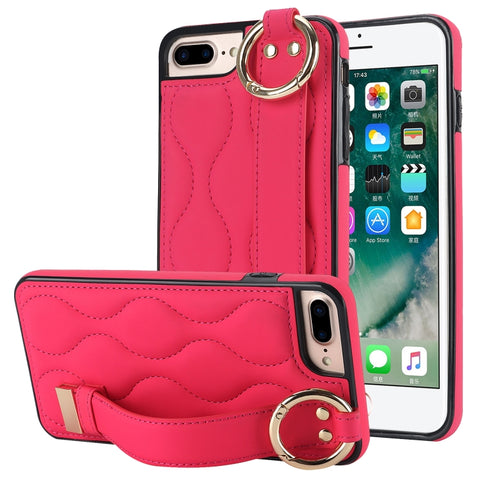 Non-slip Full Coverage Ring PU Phone Case with Wristband, For iPhone XS / X, For iPhone XR, For iPhone XS Max, For iPhone 7 Plus / 8 Plus, For iPhone 7 / 8