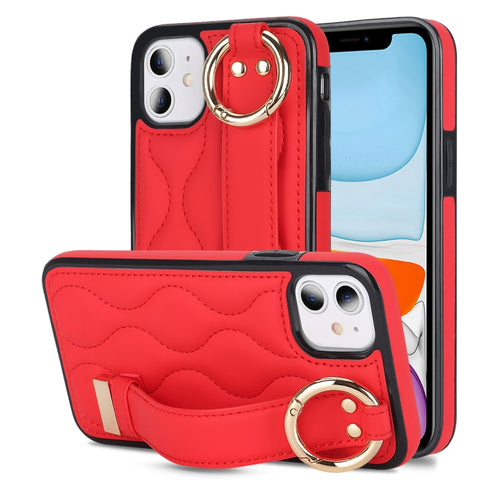 Non-slip Full Coverage Ring PU Phone Case with Wristband, For iPhone 12 Pro / 12, For iPhone 12 Pro Max, For iPhone 12 mini, For iPhone 11 Pro Max, For iPhone 11, For iPhone 11 Pro