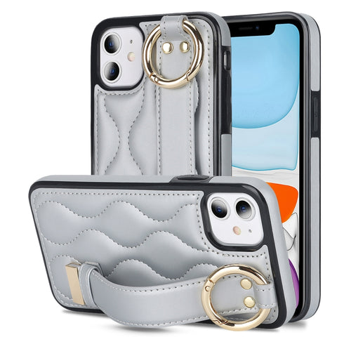 Non-slip Full Coverage Ring PU Phone Case with Wristband, For iPhone 12 Pro / 12, For iPhone 12 Pro Max, For iPhone 12 mini, For iPhone 11 Pro Max, For iPhone 11, For iPhone 11 Pro