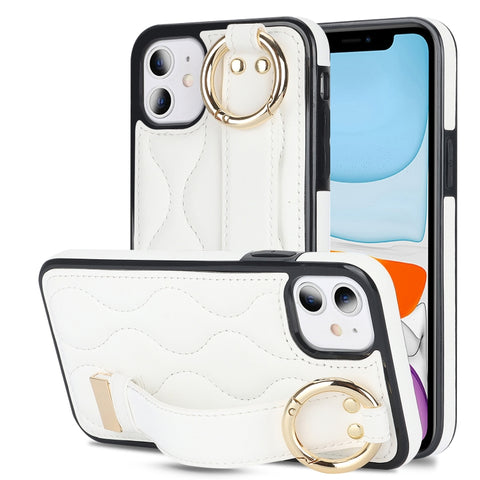Non-slip Full Coverage Ring PU Phone Case with Wristband, For iPhone 12 Pro / 12, For iPhone 12 Pro Max, For iPhone 12 mini, For iPhone 11 Pro Max, For iPhone 11, For iPhone 11 Pro