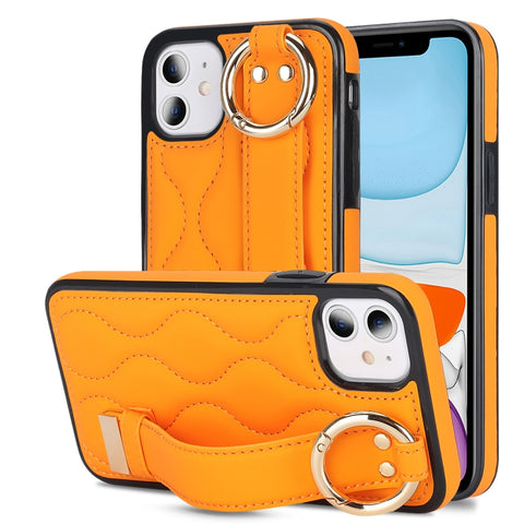Non-slip Full Coverage Ring PU Phone Case with Wristband, For iPhone 12 Pro / 12, For iPhone 12 Pro Max, For iPhone 12 mini, For iPhone 11 Pro Max, For iPhone 11, For iPhone 11 Pro