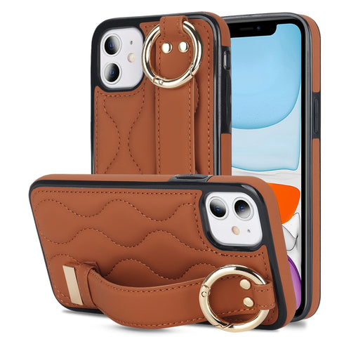 Non-slip Full Coverage Ring PU Phone Case with Wristband, For iPhone 12 Pro / 12, For iPhone 12 Pro Max, For iPhone 12 mini, For iPhone 11 Pro Max, For iPhone 11, For iPhone 11 Pro