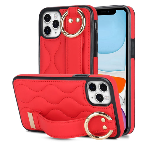 Non-slip Full Coverage Ring PU Phone Case with Wristband, For iPhone 12 Pro / 12, For iPhone 12 Pro Max, For iPhone 12 mini, For iPhone 11 Pro Max, For iPhone 11, For iPhone 11 Pro