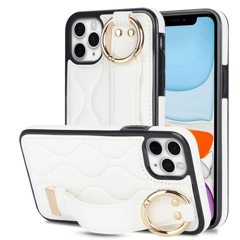 Non-slip Full Coverage Ring PU Phone Case with Wristband, For iPhone 12 Pro / 12, For iPhone 12 Pro Max, For iPhone 12 mini, For iPhone 11 Pro Max, For iPhone 11, For iPhone 11 Pro