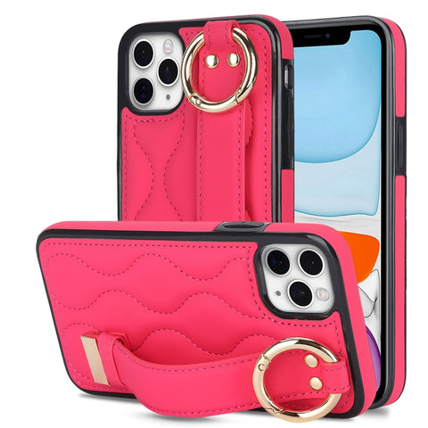 Non-slip Full Coverage Ring PU Phone Case with Wristband, For iPhone 12 Pro / 12, For iPhone 12 Pro Max, For iPhone 12 mini, For iPhone 11 Pro Max, For iPhone 11, For iPhone 11 Pro