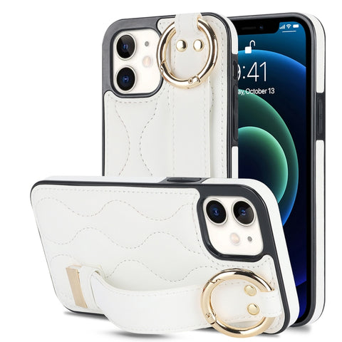 Non-slip Full Coverage Ring PU Phone Case with Wristband, For iPhone 12 Pro / 12, For iPhone 12 Pro Max, For iPhone 12 mini, For iPhone 11 Pro Max, For iPhone 11, For iPhone 11 Pro