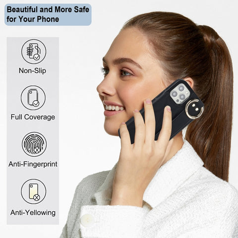 Non-slip Full Coverage Ring PU Phone Case with Wristband, For iPhone 12 Pro / 12, For iPhone 12 Pro Max, For iPhone 12 mini, For iPhone 11 Pro Max, For iPhone 11, For iPhone 11 Pro