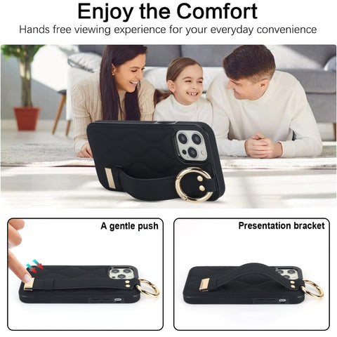 Non-slip Full Coverage Ring PU Phone Case with Wristband, For iPhone 12 Pro / 12, For iPhone 12 Pro Max, For iPhone 12 mini, For iPhone 11 Pro Max, For iPhone 11, For iPhone 11 Pro