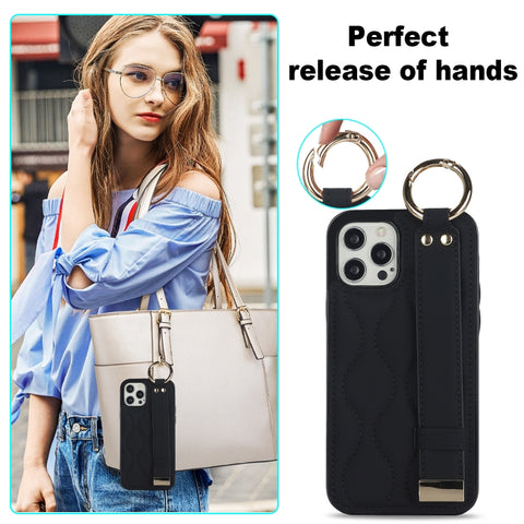 Non-slip Full Coverage Ring PU Phone Case with Wristband, For iPhone 12 Pro / 12, For iPhone 12 Pro Max, For iPhone 12 mini, For iPhone 11 Pro Max, For iPhone 11, For iPhone 11 Pro