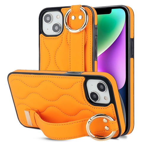 Non-slip Full Coverage Ring PU Phone Case with Wristband, For iPhone 14 Pro, For iPhone 14 Pro Max, For iPhone 13 Pro Max, For iPhone 13 Pro, For iPhone 13, For iPhone 13 mini