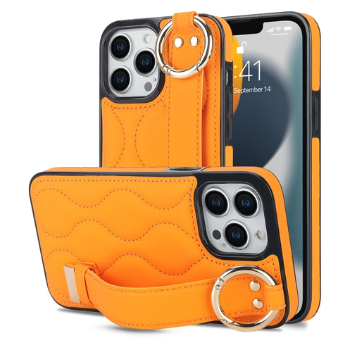 Non-slip Full Coverage Ring PU Phone Case with Wristband, For iPhone 14 Pro, For iPhone 14 Pro Max, For iPhone 13 Pro Max, For iPhone 13 Pro, For iPhone 13, For iPhone 13 mini