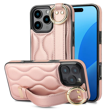 Non-slip Full Coverage Ring PU Phone Case with Wristband, For iPhone 16 Pro Max, For iPhone 16 Pro, For iPhone 16 Plus, For iPhone 16, For iPhone 14 Plus, For iPhone 14