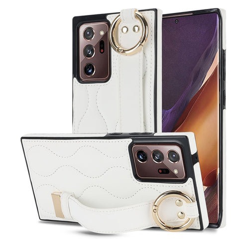 Non-slip Full Coverage Ring PU Phone Case with Wristband, For Samsung Galaxy S22+, For Samsung Galaxy S22, For Samsung Galaxy Note20 Ultra, For Samsung Galaxy Note20