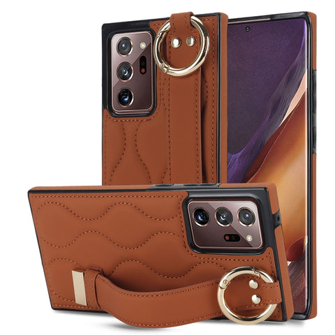 Non-slip Full Coverage Ring PU Phone Case with Wristband, For Samsung Galaxy S22+, For Samsung Galaxy S22, For Samsung Galaxy Note20 Ultra, For Samsung Galaxy Note20