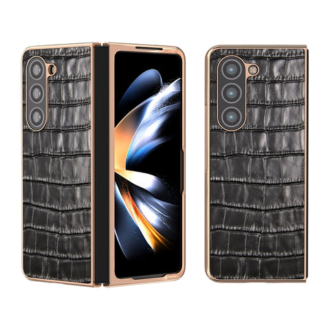Crocodile Texture Genuine Leather Electroplating Phone Case, For Samsung Galaxy S23 FE 5G, For Samsung Galaxy Z Fold5, For Samsung Galaxy Z Flip5