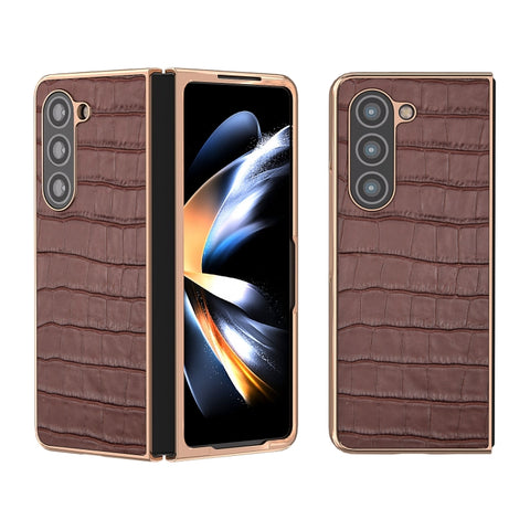 Crocodile Texture Genuine Leather Electroplating Phone Case, For Samsung Galaxy S23 FE 5G, For Samsung Galaxy Z Fold5, For Samsung Galaxy Z Flip5