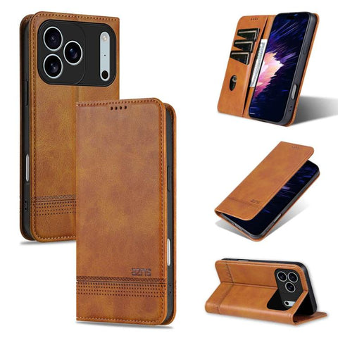 AZNS Magnetic Calf Texture Flip Leather Phone Case, For iPhone 18 Pro, For iPhone 18 Pro Max, For iPhone 17e / 16e, For iPhone 17 Pro Max, For iPhone 17 Pro, For iPhone 17, For iPhone Air, For iPhone 16 Pro Max