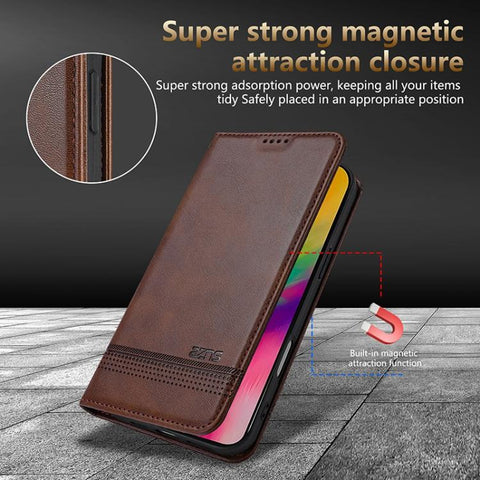 AZNS Magnetic Calf Texture Flip Leather Phone Case, For iPhone 18 Pro, For iPhone 18 Pro Max, For iPhone 17e / 16e, For iPhone 17 Pro Max, For iPhone 17 Pro, For iPhone 17, For iPhone Air, For iPhone 16 Pro Max