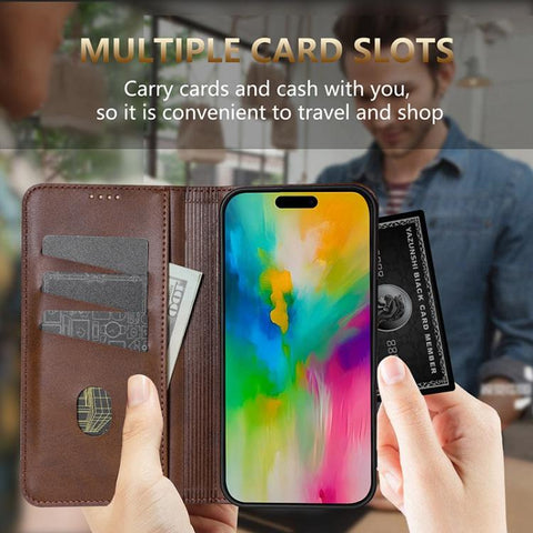 AZNS Magnetic Calf Texture Flip Leather Phone Case, For iPhone 18 Pro, For iPhone 18 Pro Max, For iPhone 17e / 16e, For iPhone 17 Pro Max, For iPhone 17 Pro, For iPhone 17, For iPhone Air, For iPhone 16 Pro Max