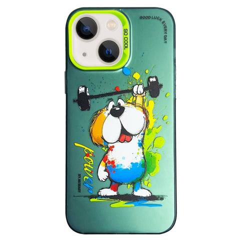 Double Layer Color Silver Series Animal Oil Painting Phone Case, For iPhone 14, For iPhone 15 Pro Max