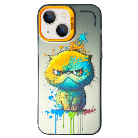 Double Layer Color Silver Series Animal Oil Painting Phone Case, For iPhone 14, For iPhone 15 Pro Max