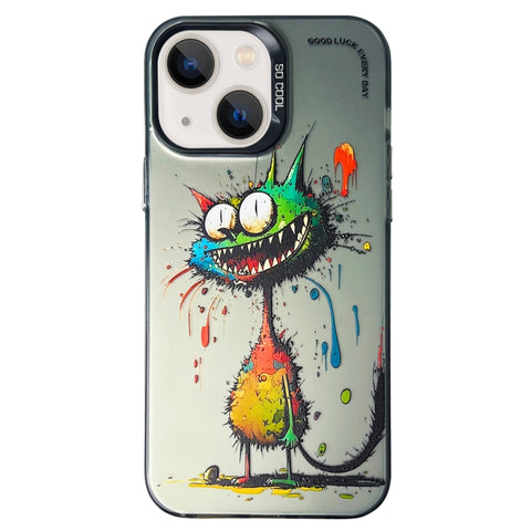 Double Layer Color Silver Series Animal Oil Painting Phone Case, For iPhone 14, For iPhone 15 Pro Max