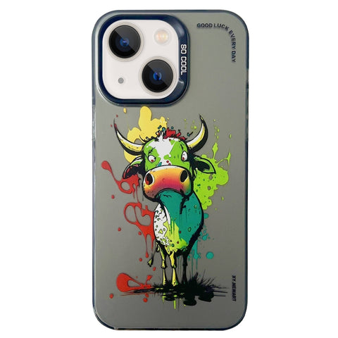 Double Layer Color Silver Series Animal Oil Painting Phone Case, For iPhone 14, For iPhone 15 Pro Max