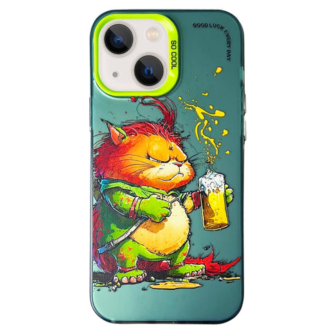 Double Layer Color Silver Series Animal Oil Painting Phone Case, For iPhone 14, For iPhone 15 Pro Max