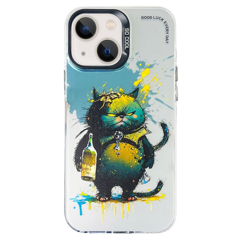 Double Layer Color Silver Series Animal Oil Painting Phone Case, For iPhone 14, For iPhone 15 Pro Max