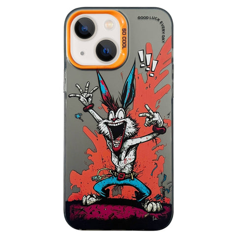 Double Layer Color Silver Series Animal Oil Painting Phone Case, For iPhone 14, For iPhone 15 Pro Max