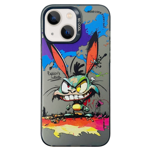 Double Layer Color Silver Series Animal Oil Painting Phone Case, For iPhone 14, For iPhone 15 Pro Max