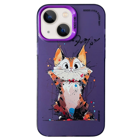 Double Layer Color Silver Series Animal Oil Painting Phone Case, For iPhone 14, For iPhone 15 Pro Max