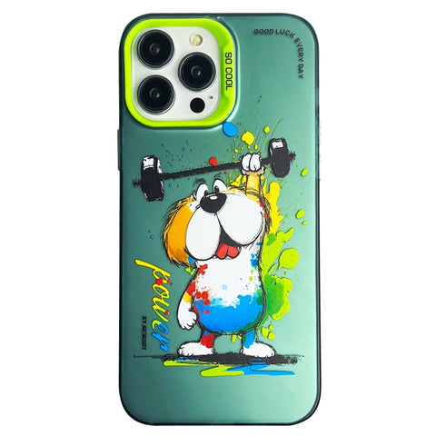 Double Layer Color Silver Series Animal Oil Painting Phone Case, For iPhone 15 Pro, For iPhone 14 Pro