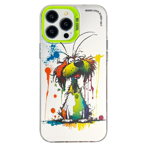 Double Layer Color Silver Series Animal Oil Painting Phone Case, For iPhone 14, For iPhone 15 Pro Max