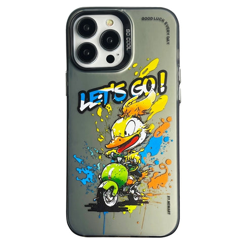 Double Layer Color Silver Series Animal Oil Painting Phone Case, For iPhone 14, For iPhone 15 Pro Max