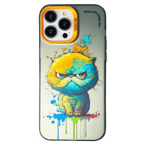 Double Layer Color Silver Series Animal Oil Painting Phone Case, For iPhone 14, For iPhone 15 Pro Max