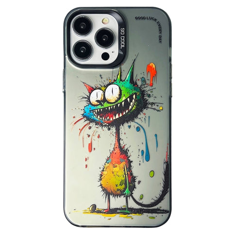 Double Layer Color Silver Series Animal Oil Painting Phone Case, For iPhone 14, For iPhone 15 Pro Max