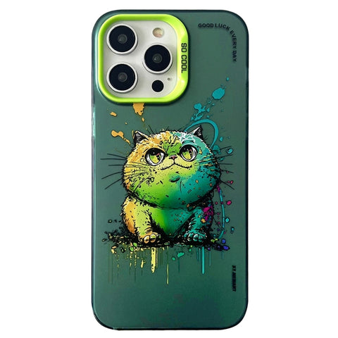 Double Layer Color Silver Series Animal Oil Painting Phone Case, For iPhone 14, For iPhone 15 Pro Max