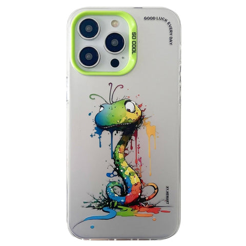 Double Layer Color Silver Series Animal Oil Painting Phone Case, For iPhone 14, For iPhone 15 Pro Max