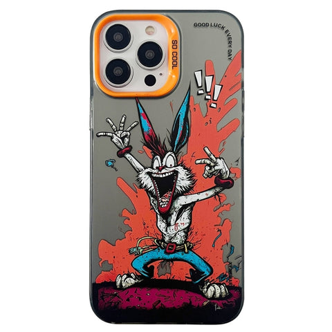 Double Layer Color Silver Series Animal Oil Painting Phone Case, For iPhone 14, For iPhone 15 Pro Max
